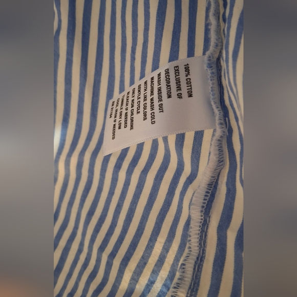 Crown & ivy medium floral embroidery lace blue and white stripe peplum top - Picture 8 of 9